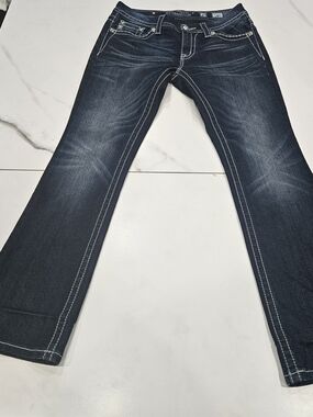 Miss Me Dark Indigo Bootcut Jeans with Embellished Rimestone Pockets Slimboot